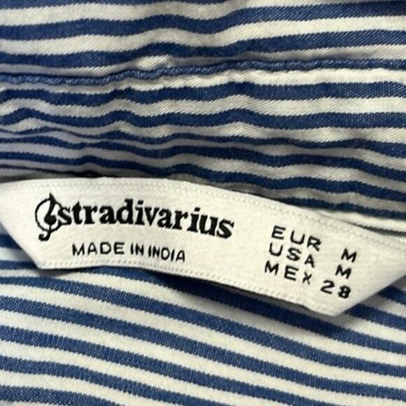 Stradivarius Women's Blue White Striped Long Sleeve Button Down Shirt Top Sz M - Picture 3 of 4